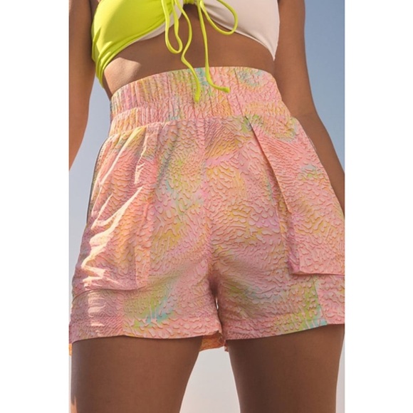 Fabletics Ultra High Waist Piped Nylon Shorts in Coral Leopard - Picture 1 of 12